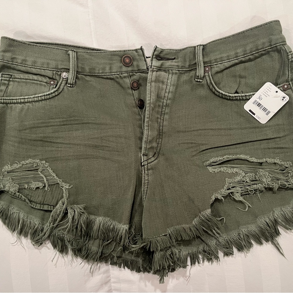 Free People Green Denim Shorts